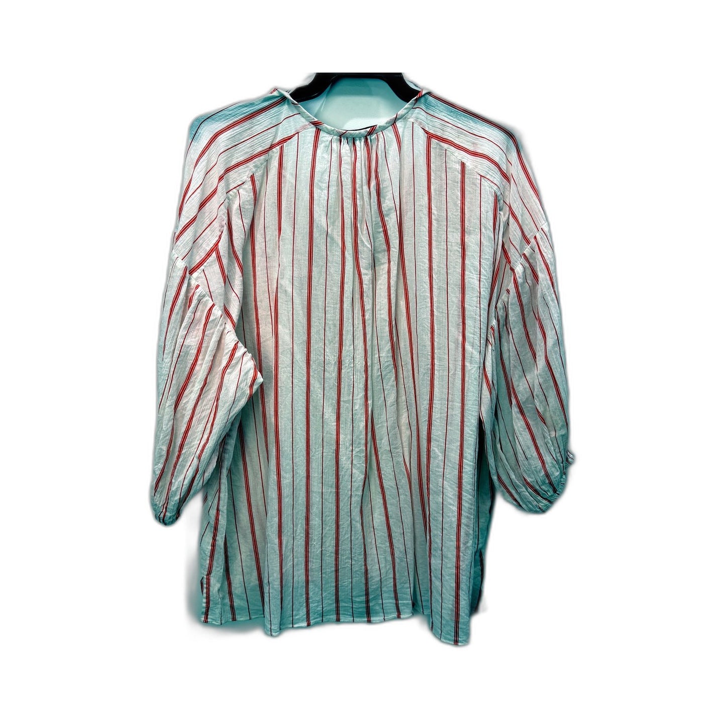 Country Road Womens Striped Puff Sleeve Blouse in White and Red, Size 10