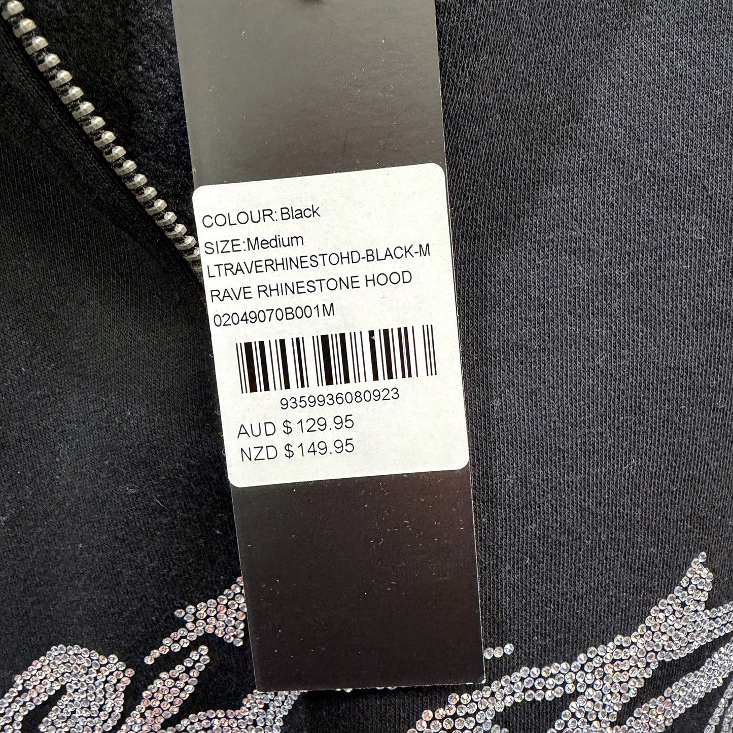 Loiter Mens Pullover Hoodie with Rhinestone Embellishments Black Size M NEW
