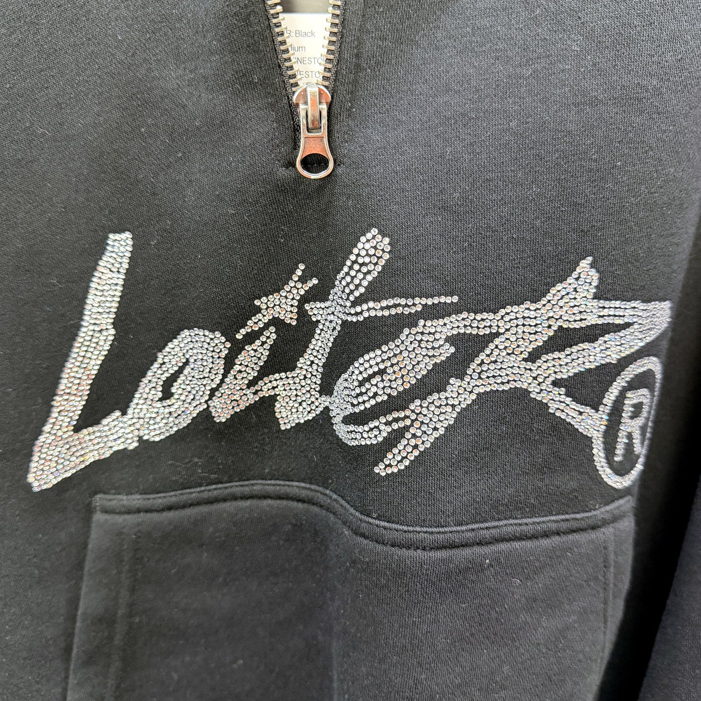Loiter Mens Pullover Hoodie with Rhinestone Embellishments Black Size M NEW