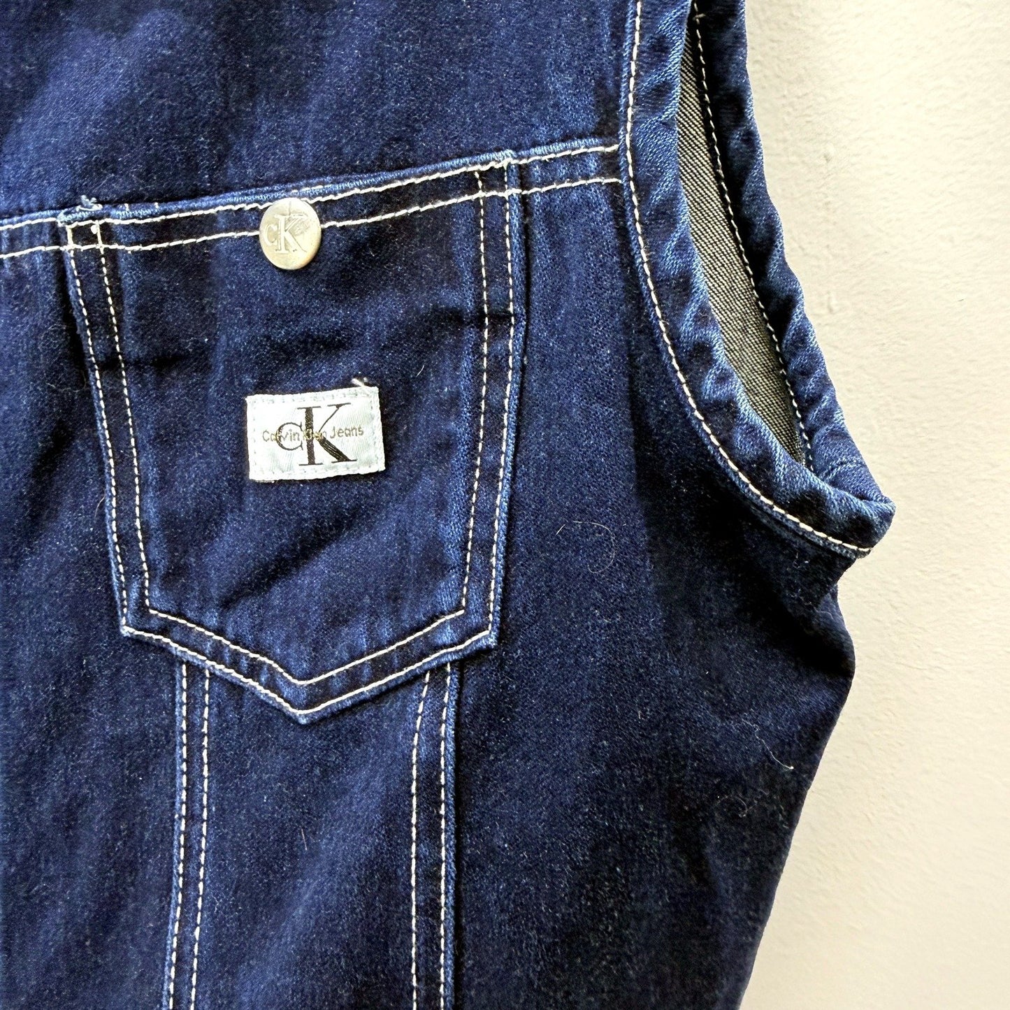 Calvin Klein Womens Cropped Denim Vest in Navy Blue, Size M