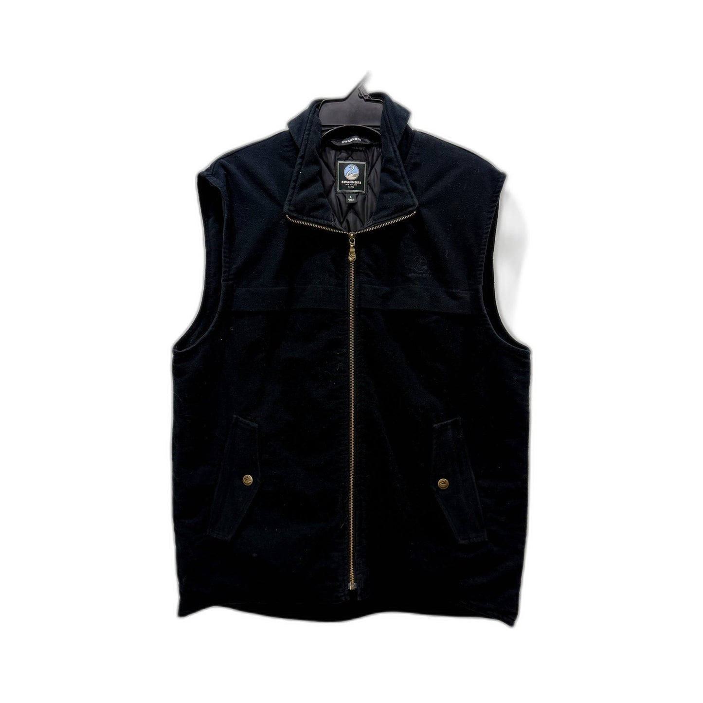 Swanndri Mens Wool Vest with Zipper Pockets, Black, Size L