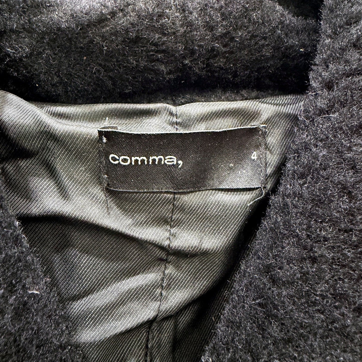 Comma Womens Large Collared Faux Fur Jacket Black Coat Size 4