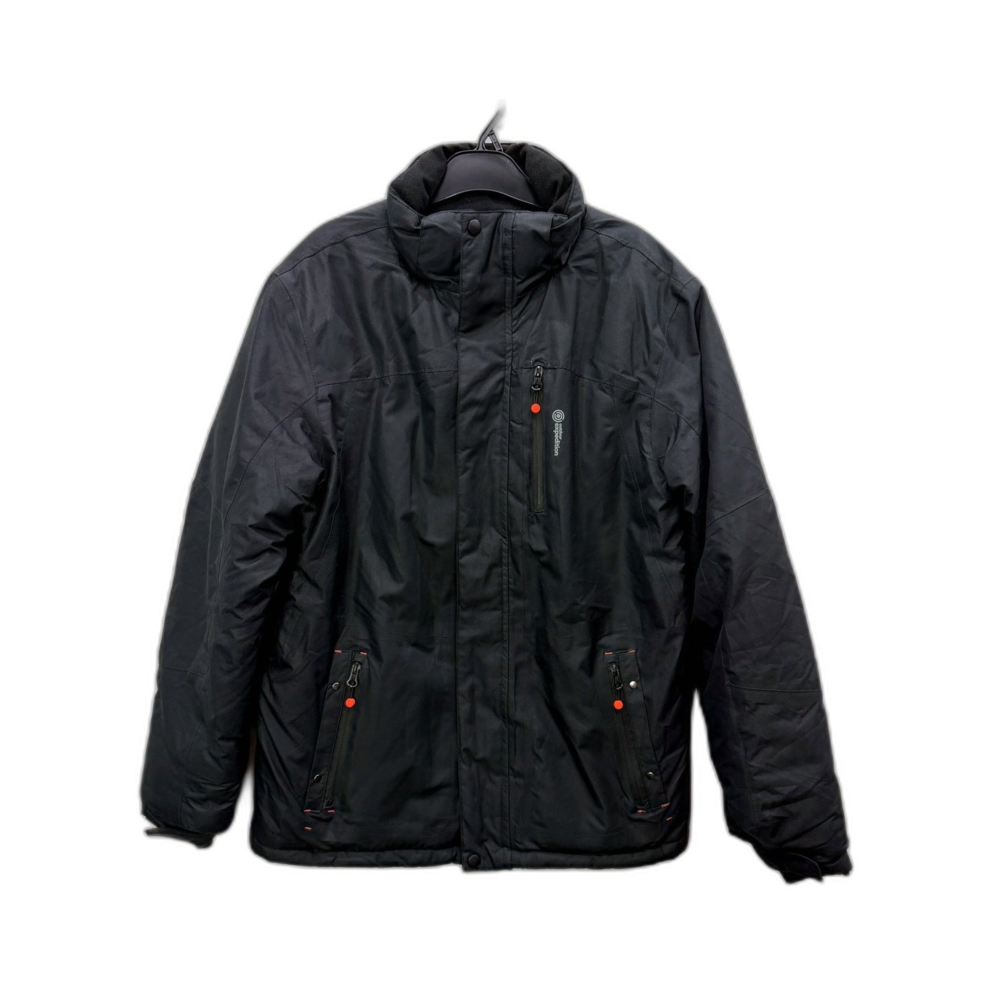 Outdoor Expedition Mens Hooded Jacket in Black Nylon, Size M