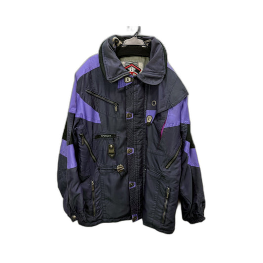 Spyder Mens Hooded Nylon Motorcycle Jacket in Black and Purple, Size M