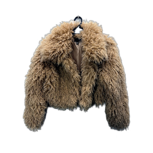 Alice in the Eve Womens Cropped Faux Fur Jacket Oversized Beige Size M