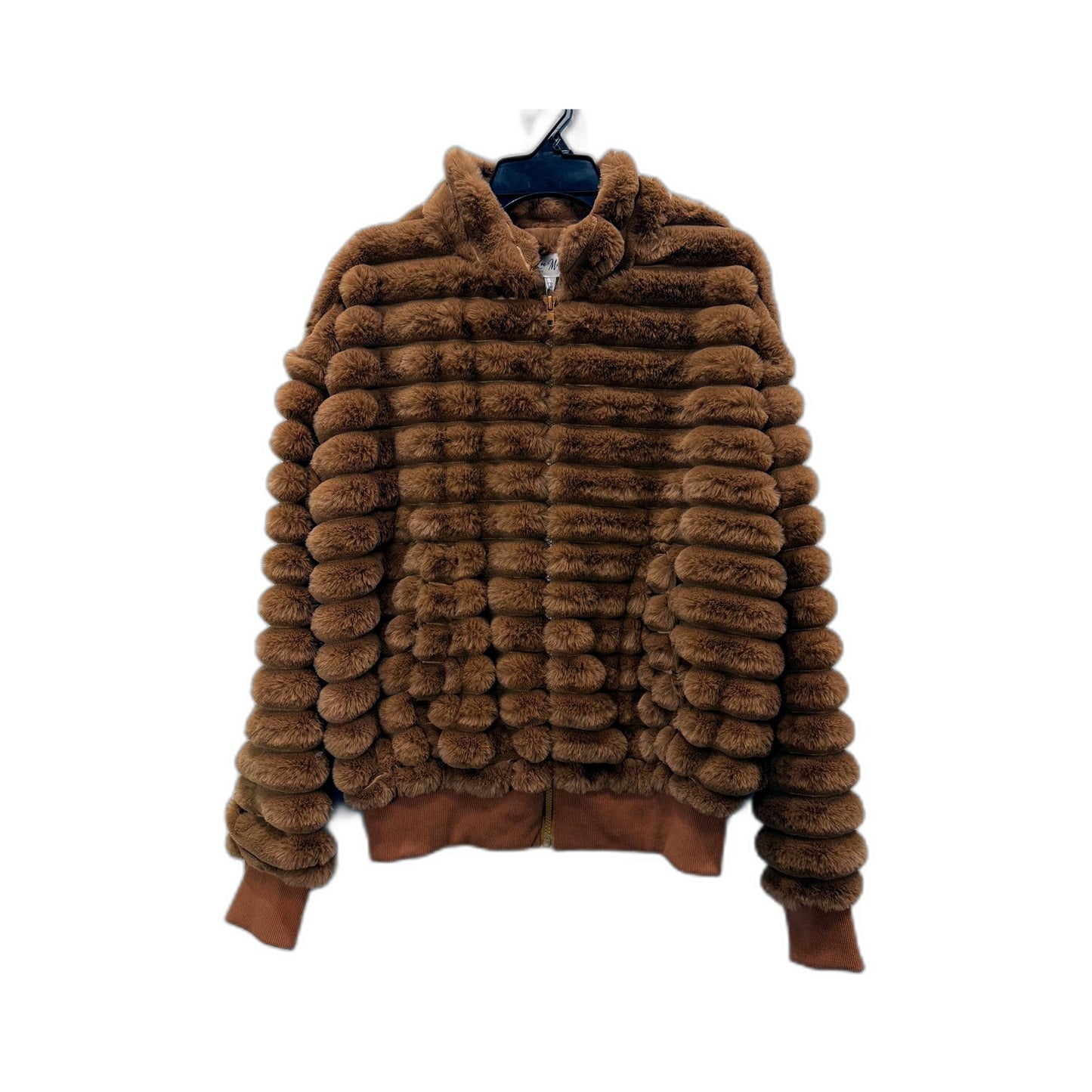 Zoe Moss Womens Faux Fur Bomber Jacket Tan Lightweight Outerwear Size XS NEW