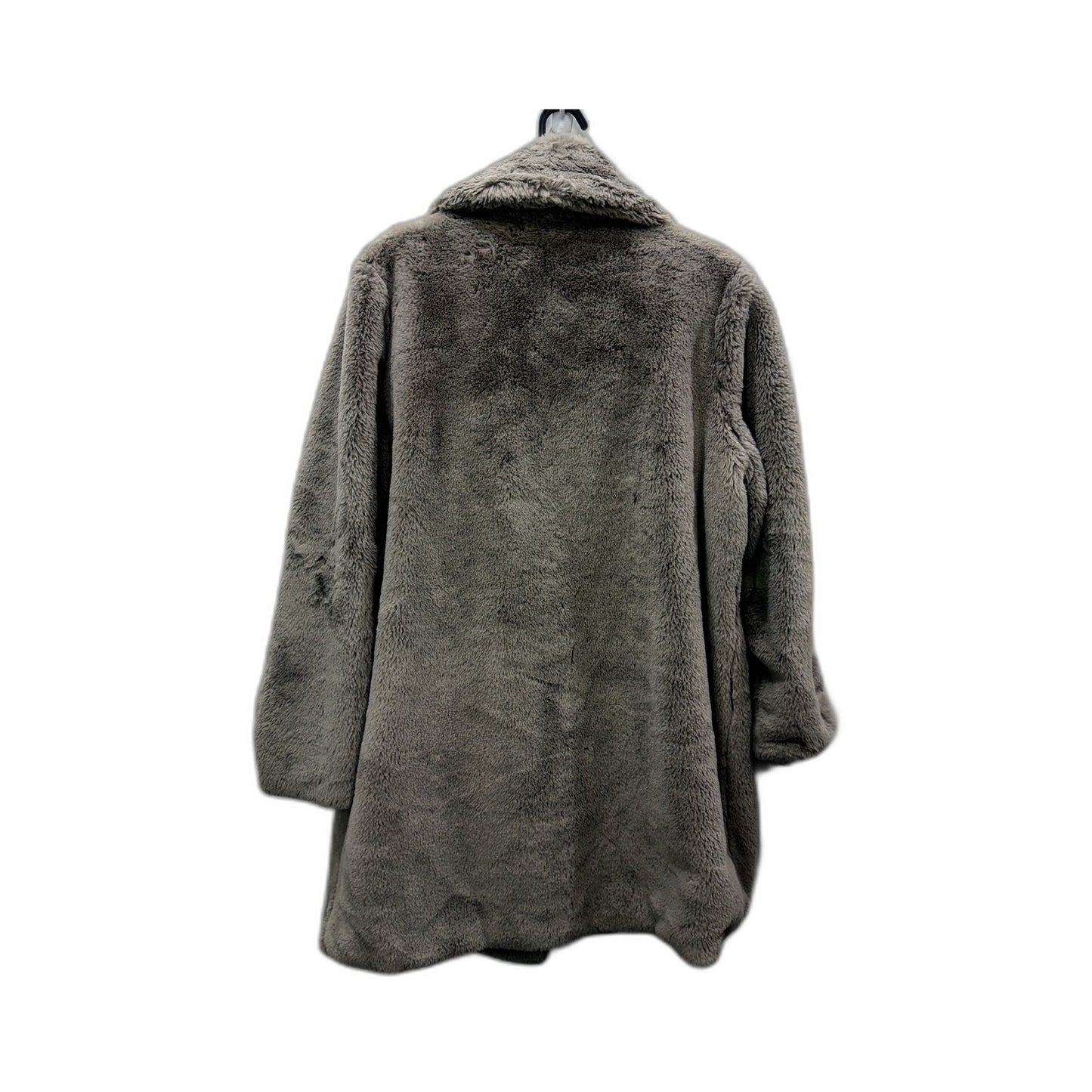 Decjuba Womens Oversized Faux Fur Coat with Gray Collar in Size L NEW