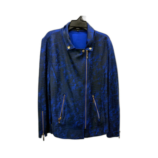 Motto Womens Textured Moto Jacket in Blue with Zip-Up Closure, Rayon, Size 12