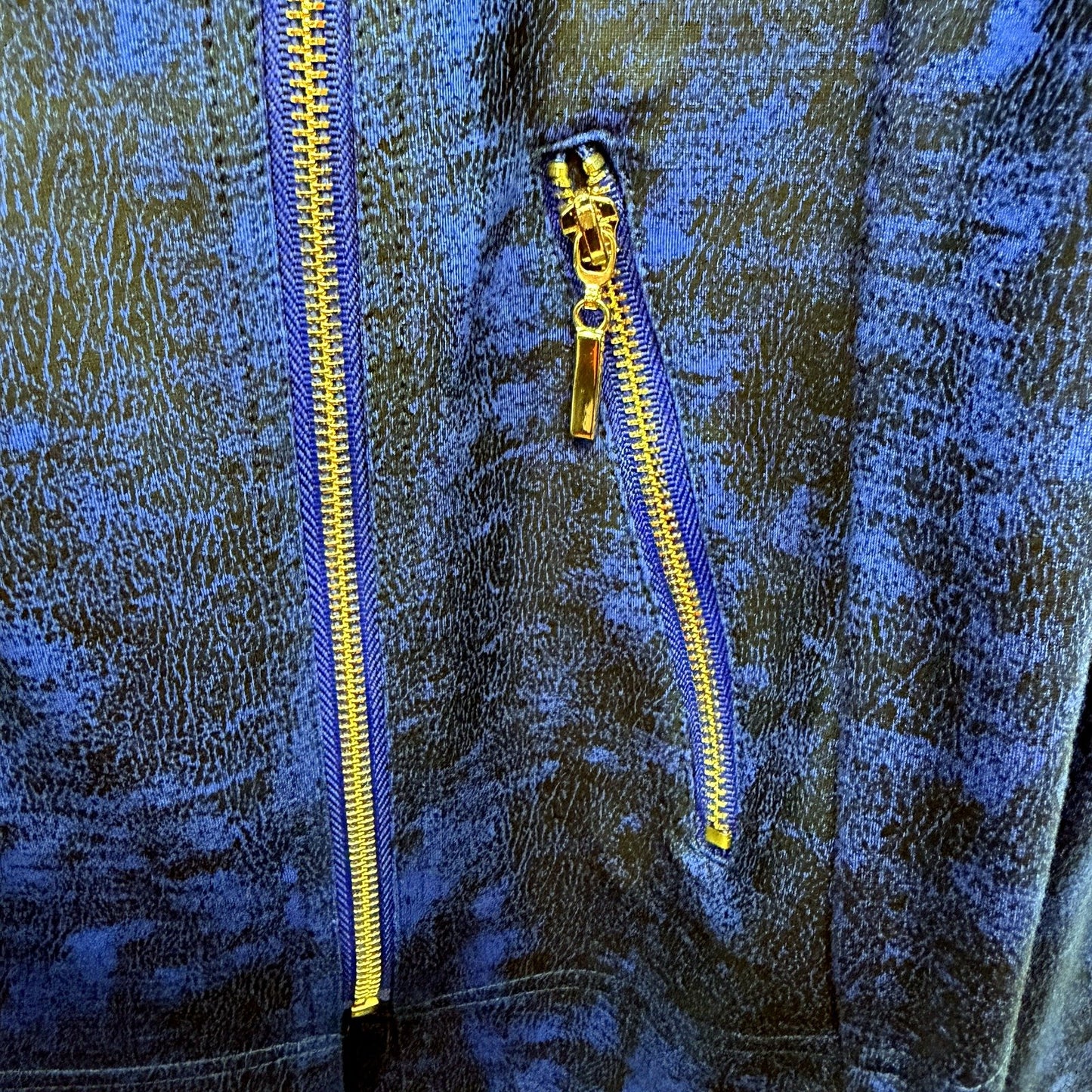 Motto Womens Textured Moto Jacket in Blue with Zip-Up Closure, Rayon, Size 12