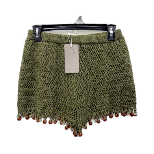 Missguided Womens Crochet Knit Shorts Olive Green Beaded Casual Size Small NEW