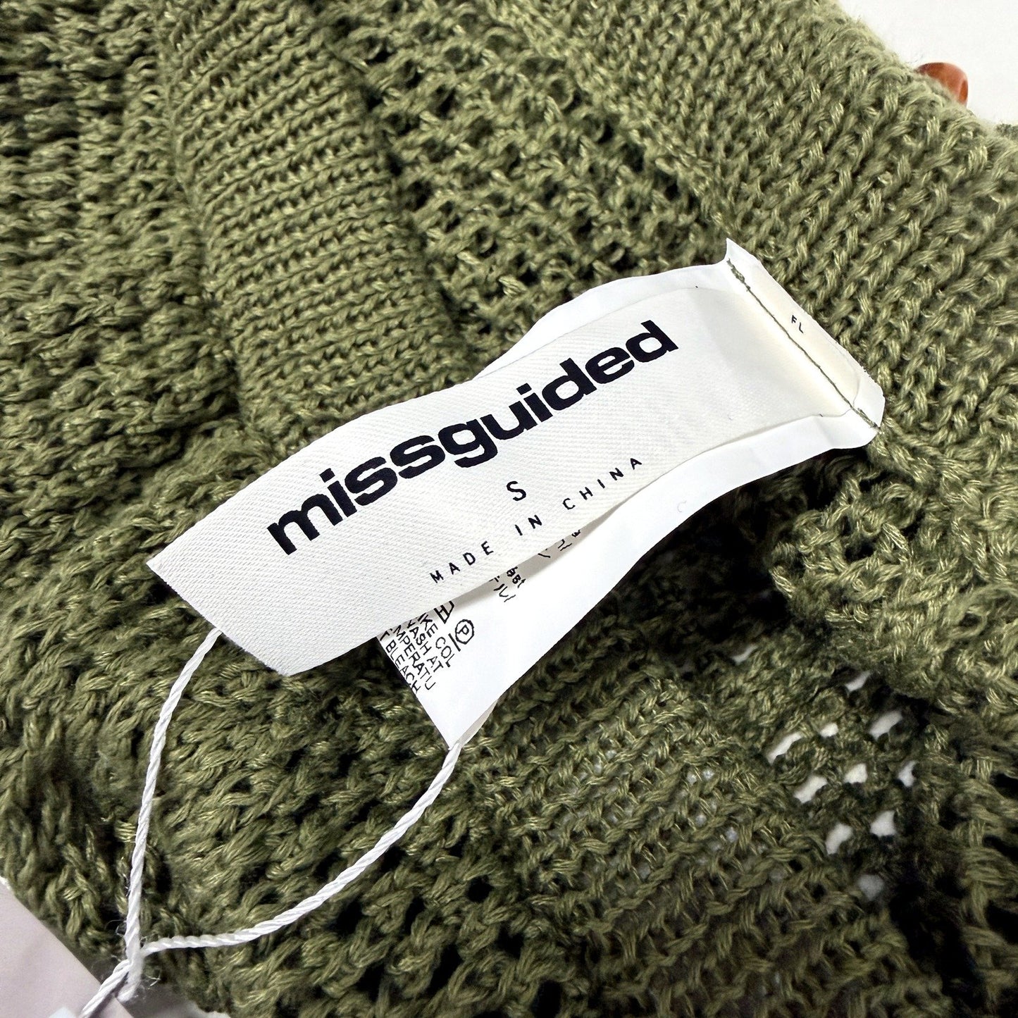 Missguided Womens Crochet Knit Shorts Olive Green Beaded Casual Size Small NEW
