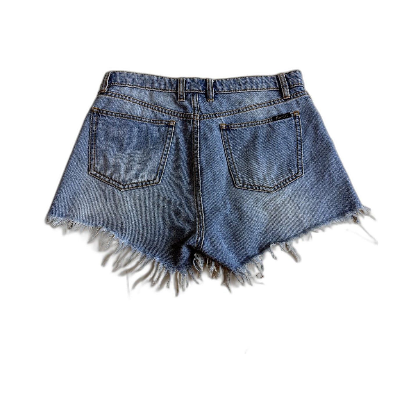 Bardot Womens Distressed Light Blue Denim Shorts with Frayed Hem, Size 12