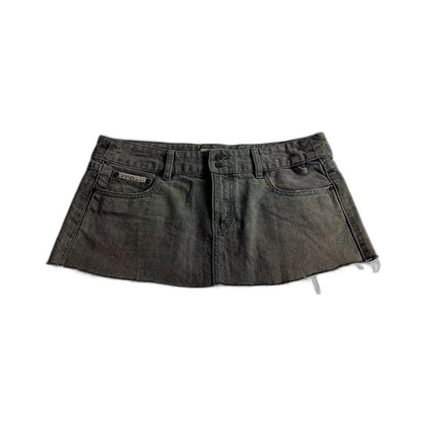 Gray Distressed Denim Skirt Womens with Frayed Hem, Size 10