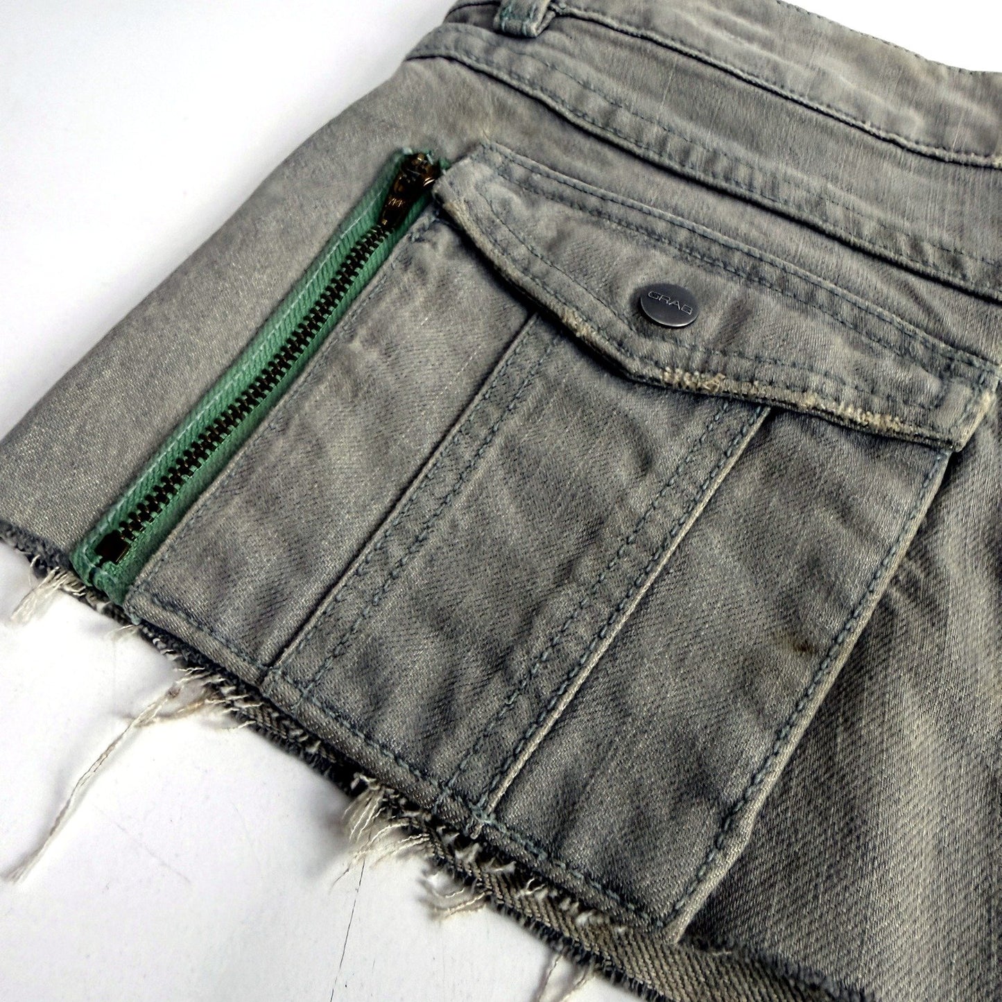 Gray Distressed Denim Skirt Womens with Frayed Hem, Size 10