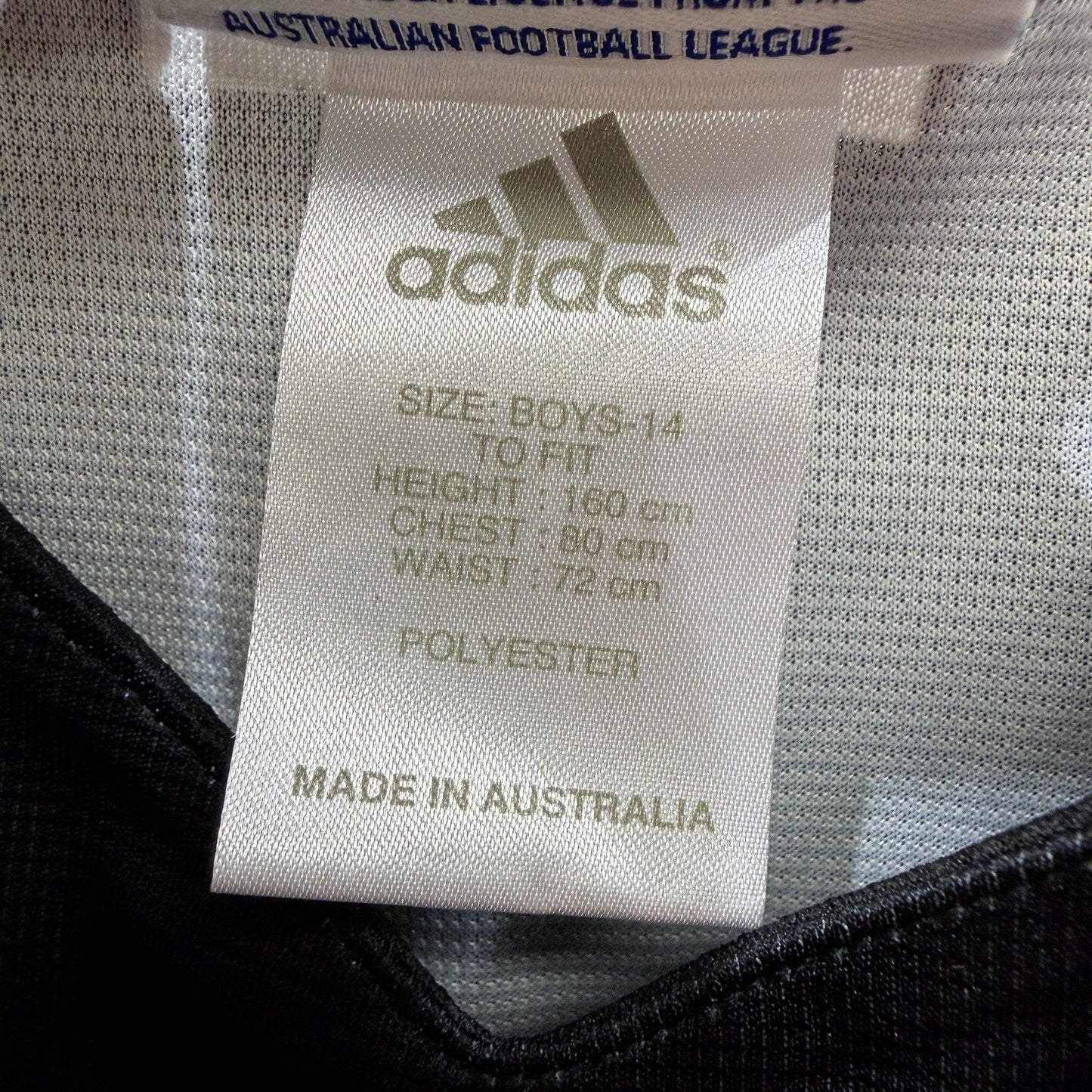 Adidas Boys Australian Rules Football Jersey in Black and White, Size 14