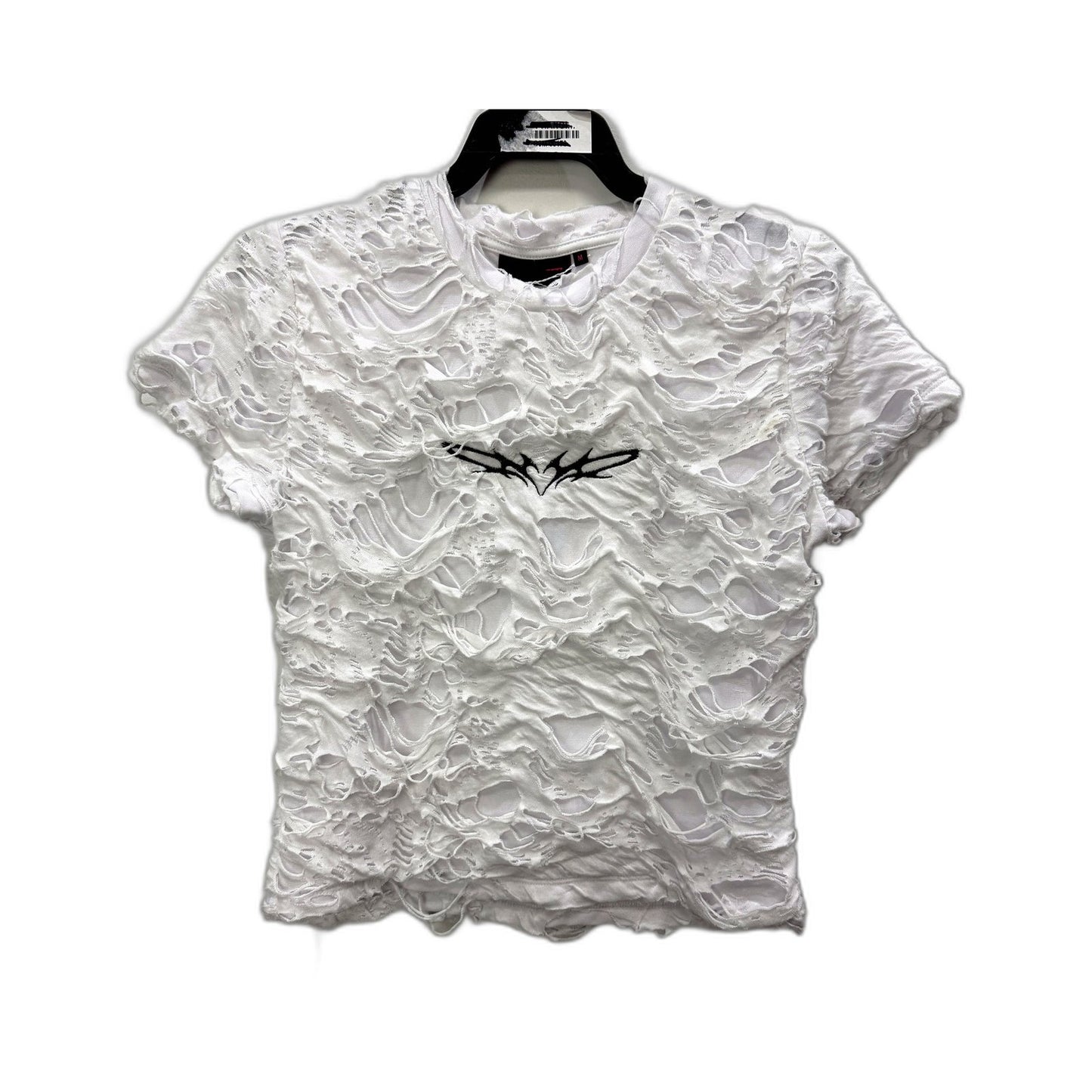 Neon Hart Womens Cropped Baby Tee Cut-Up Style White Shirt Size M NEW