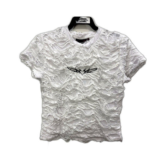 Neon Hart Womens Cropped Baby Tee Cut-Up Style White Shirt Size M NEW