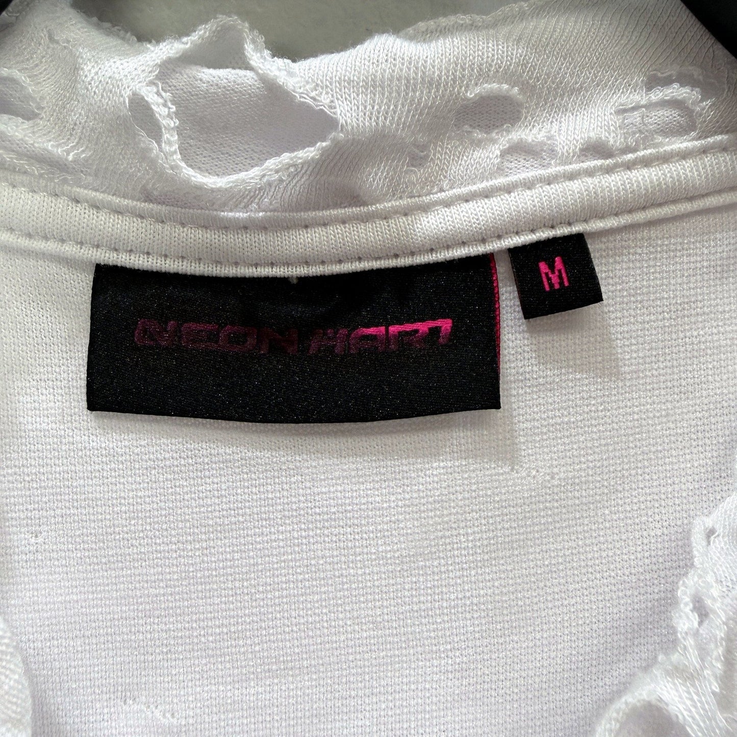 Neon Hart Womens Cropped Baby Tee Cut-Up Style White Shirt Size M NEW