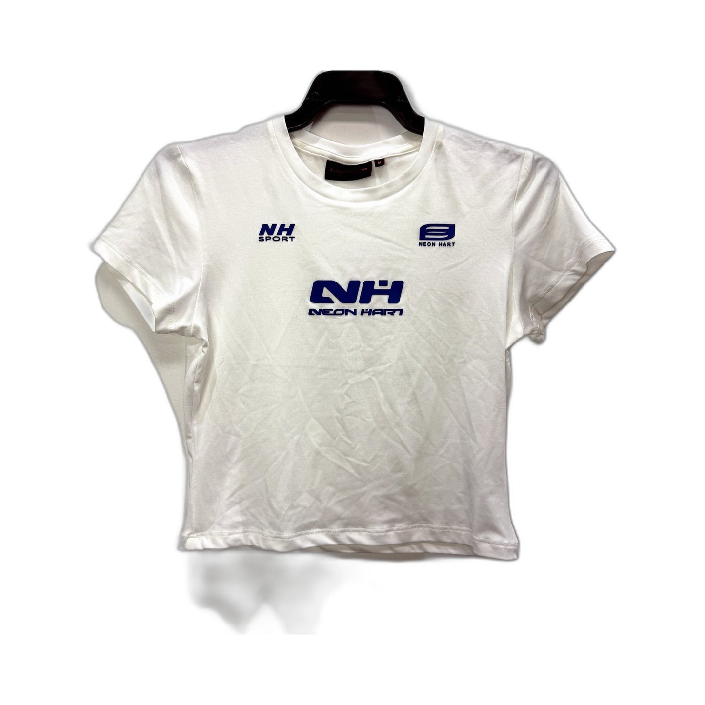 Neon Hart Womens Crop Track Slinky T-Shirt Soft Comfortable White Size M NEW
