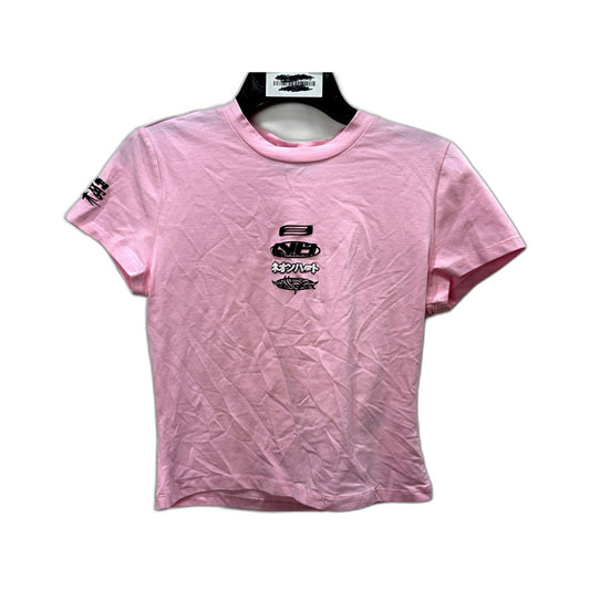 Neon Heart Womens Pink Graphic Print Cotton Displaced Baby Crop Tee Size XS NEW
