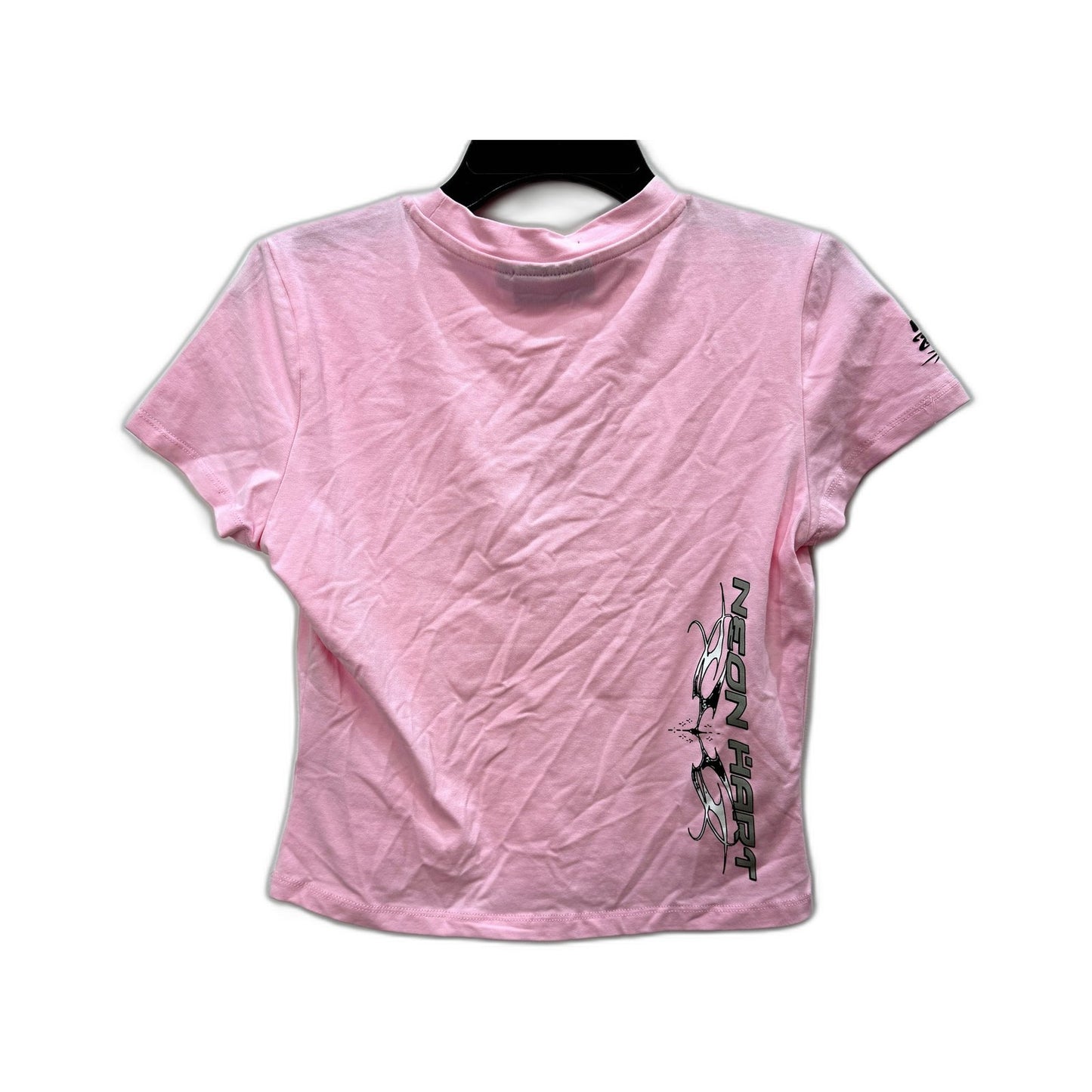 Neon Heart Womens Pink Graphic Print Cotton Displaced Baby Crop Tee Size XS NEW
