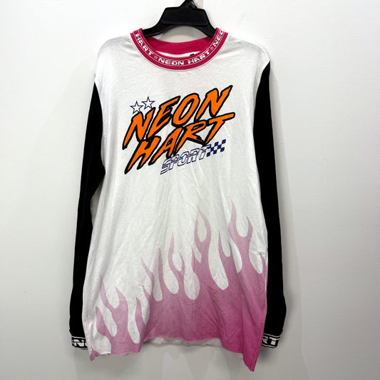 Neon Hart Womens Racing LS Shirt Graphic Tee Flame Print Athletic Size XS NEW