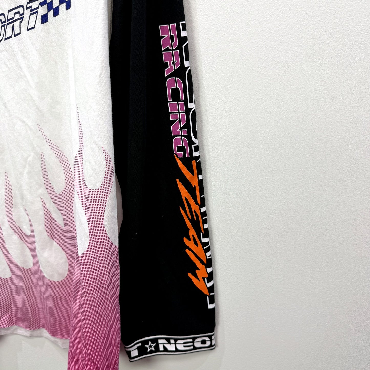 Neon Hart Womens Racing LS Shirt Graphic Tee Flame Print Athletic Size XS NEW