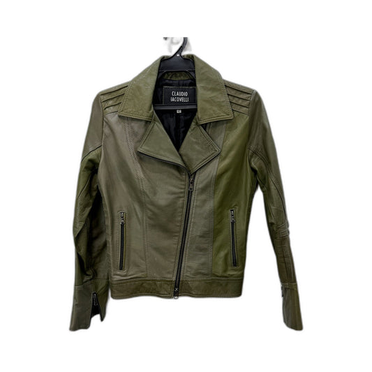 Claudio Iacovelli Womens Faux Leather Distressed Green Jacket Size 42