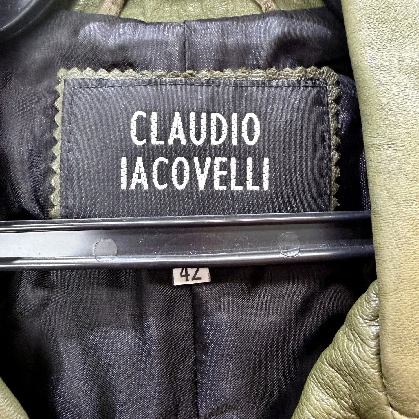 Claudio Iacovelli Womens Faux Leather Distressed Green Jacket Size 42