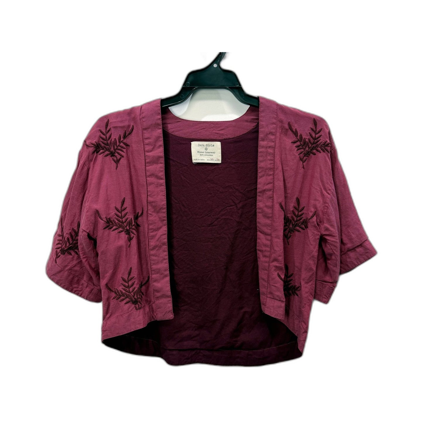 Zara Girls Embroidered Cardigan Floral Vintage Style Purple Cotton Linen Sz 5/6