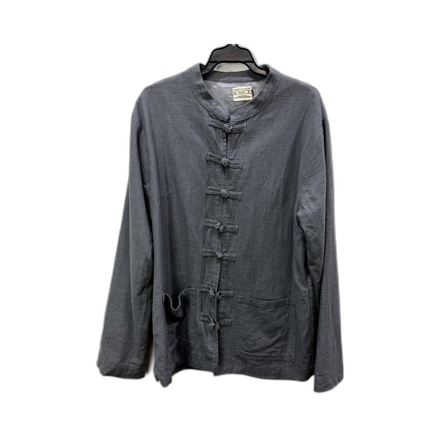 Primitive Sense Mens Linen Jacket with Knotted Buttons in Gray, Size XXL