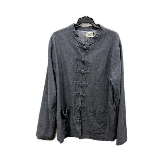 Primitive Sense Mens Linen Jacket with Knotted Buttons in Gray, Size XXL