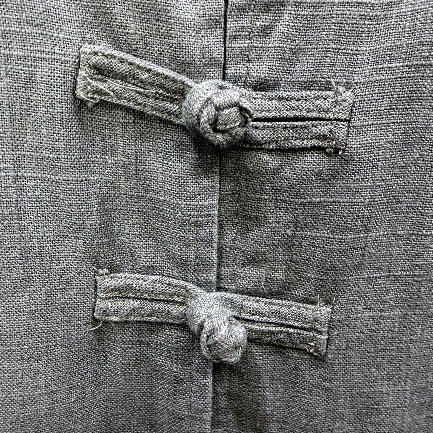Primitive Sense Mens Linen Jacket with Knotted Buttons in Gray, Size XXL