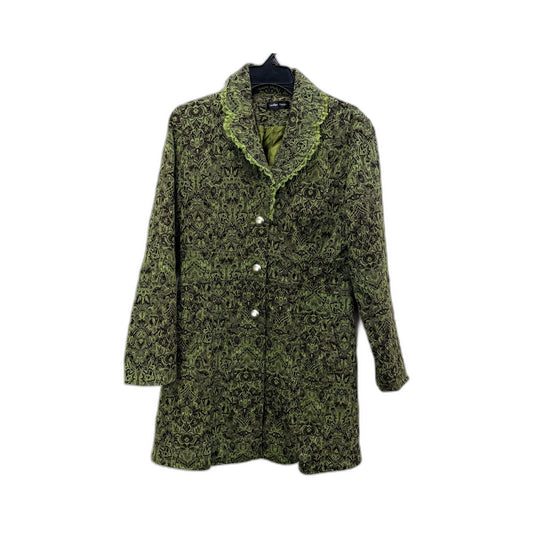 Caroline Morgan Womens Vintage Lace Trim Coat in Green & Black, Size Large