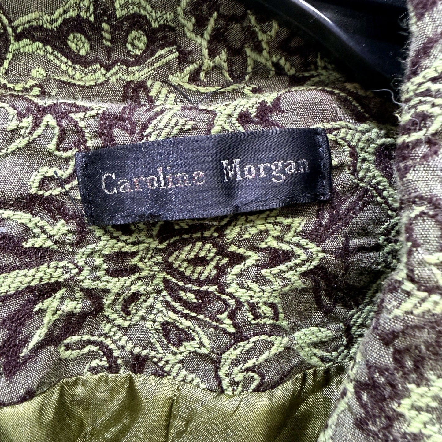 Caroline Morgan Womens Vintage Lace Trim Coat in Green & Black, Size Large