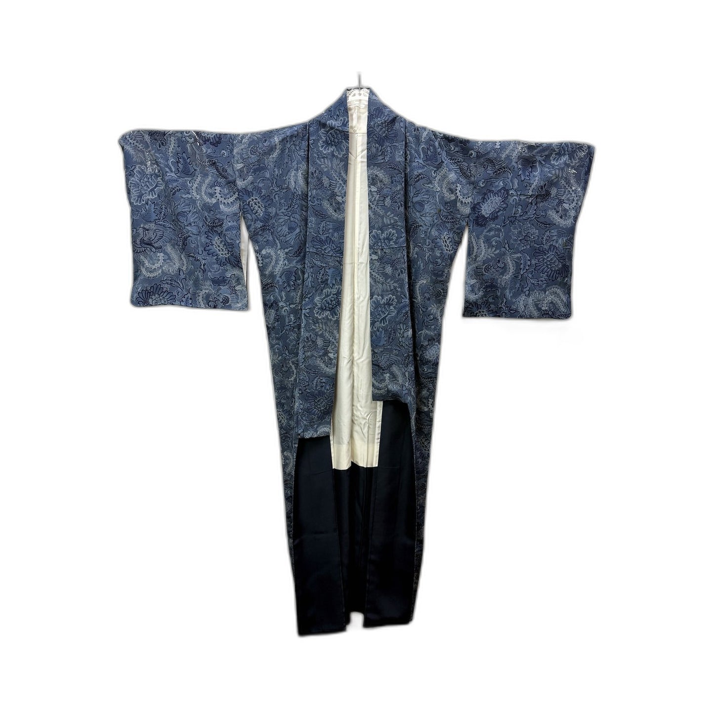 Japanese Mens Jacquard Kimono Duel Layer Winter Robe Navy Blue White Size Large