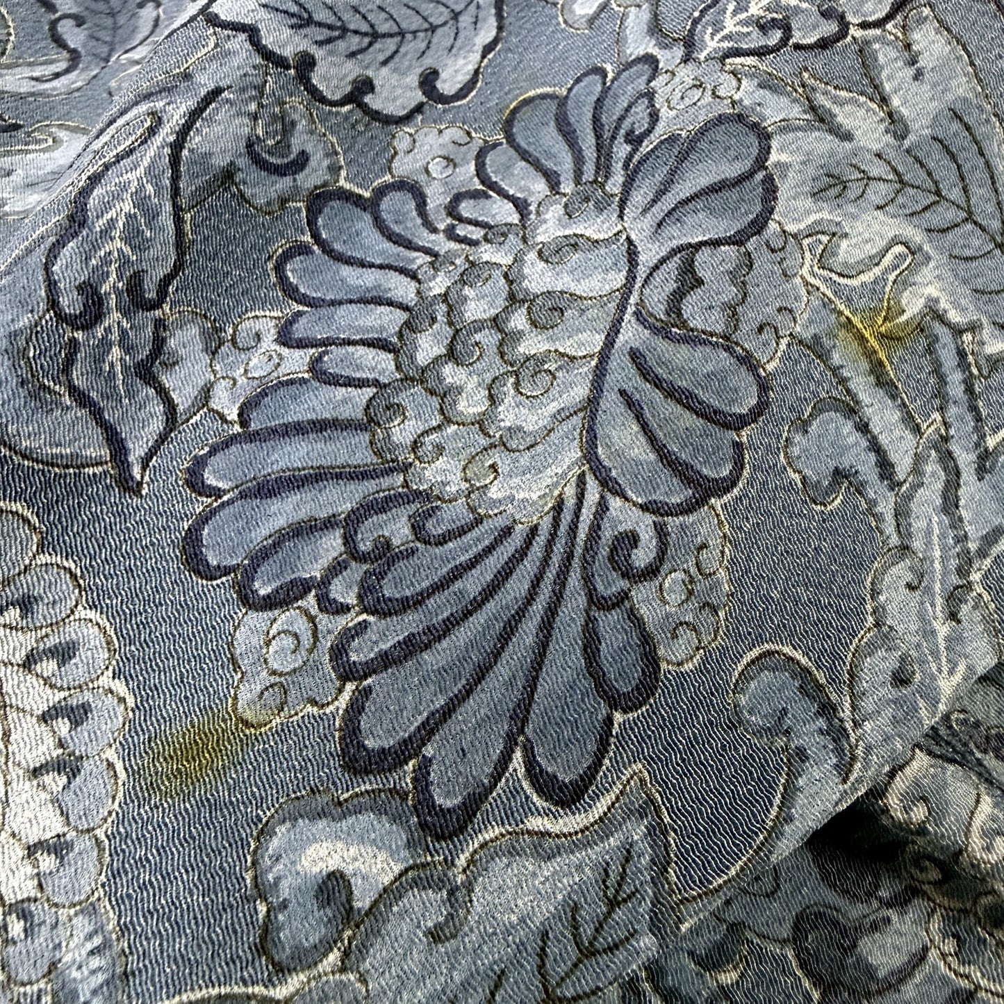 Japanese Mens Jacquard Kimono Duel Layer Winter Robe Navy Blue White Size Large