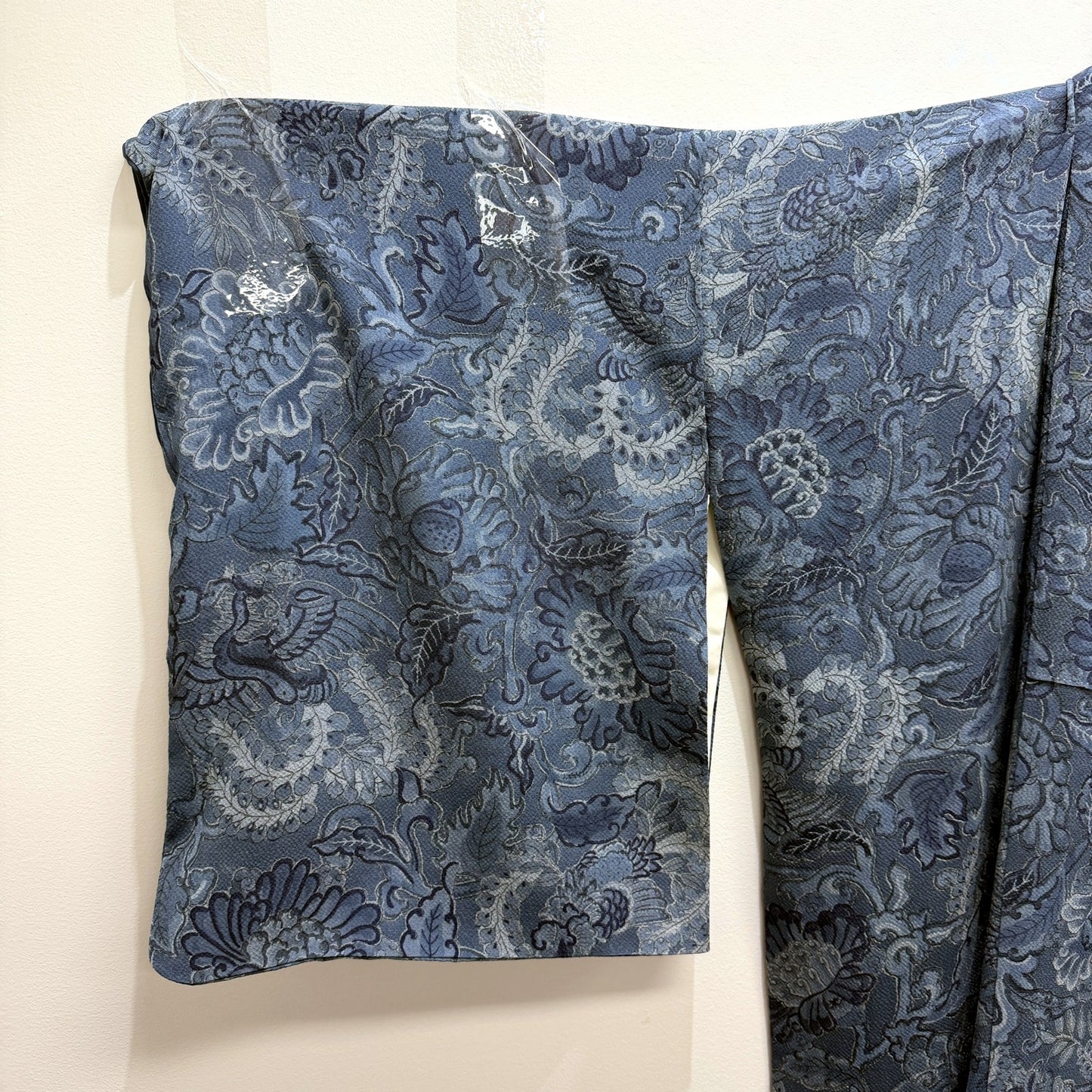 Japanese Mens Jacquard Kimono Duel Layer Winter Robe Navy Blue White Size Large