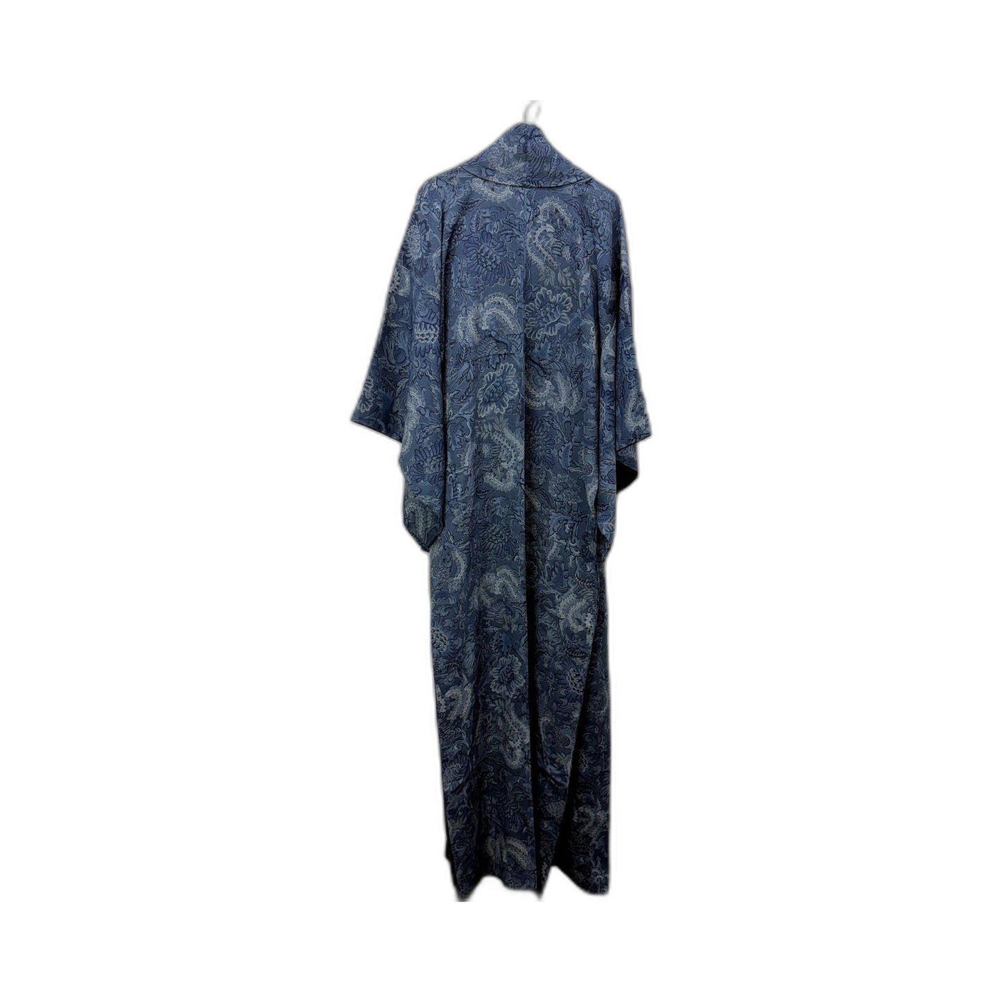 Japanese Mens Jacquard Kimono Duel Layer Winter Robe Navy Blue White Size Large
