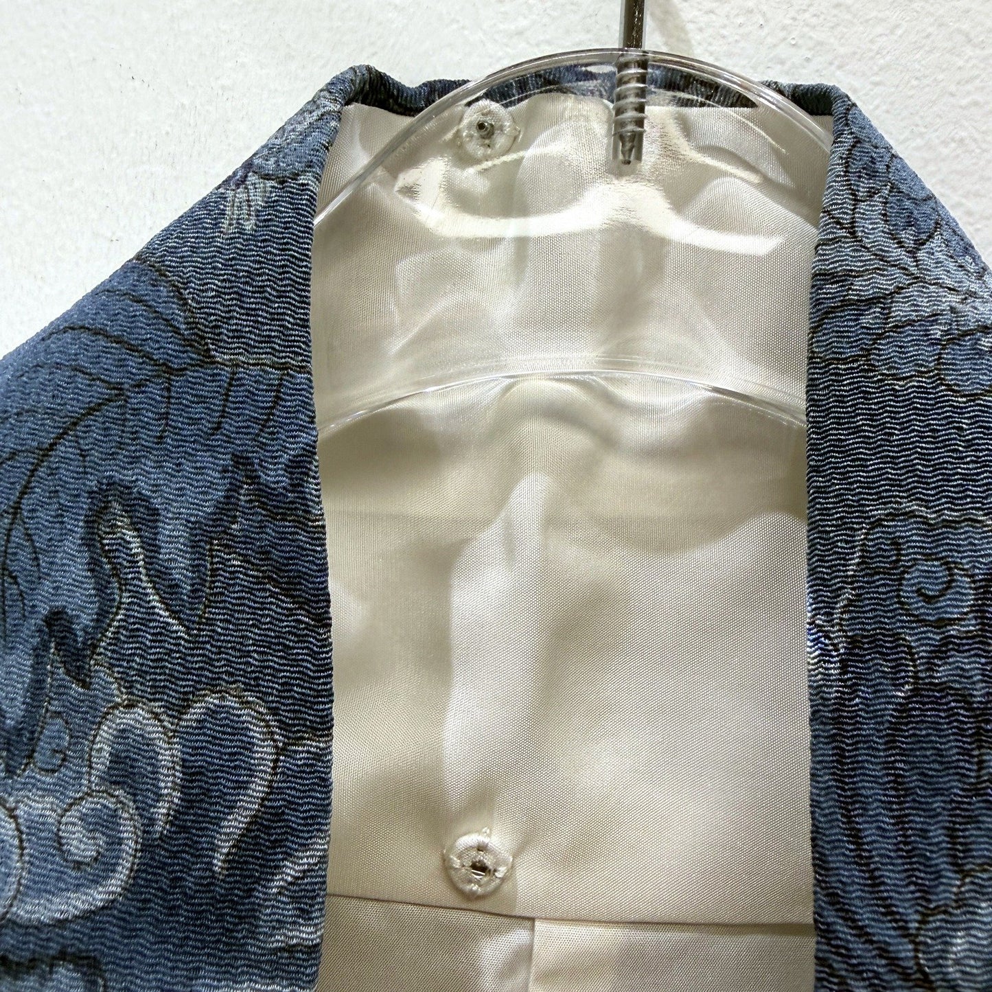 Japanese Mens Jacquard Kimono Duel Layer Winter Robe Navy Blue White Size Large