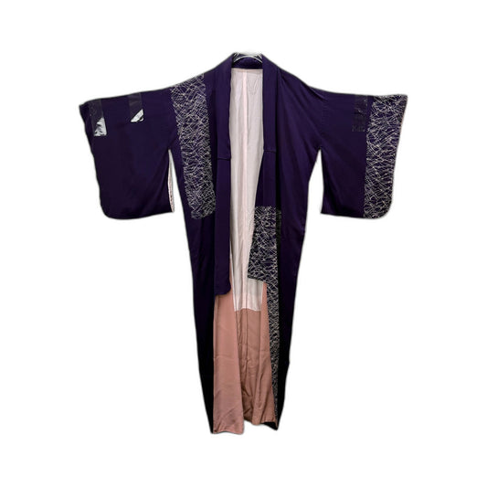 Japanese Womens Purple Dual Layer Kimono Lightweight Formal Wrap Size Large