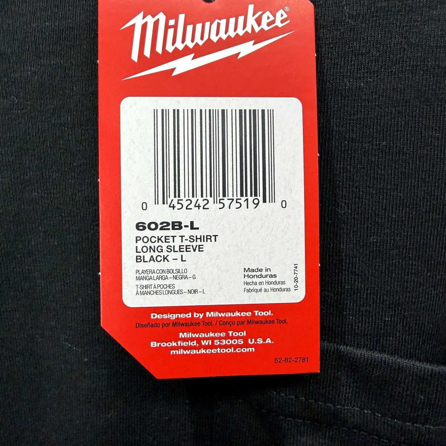 Milwaukee Mens Pocket LS T-Shirt Black Comfortable Cotton Blend Size L NEW