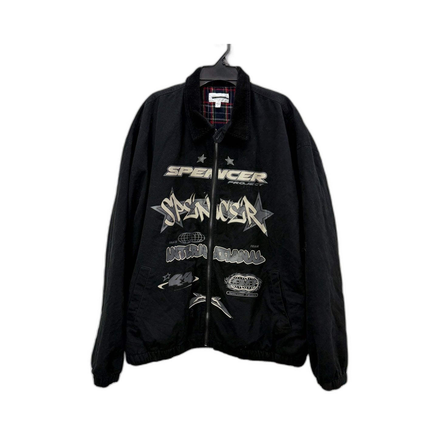 Spencer Project Mens Black Bomber Jacket Graphic Cotton Size L NEW