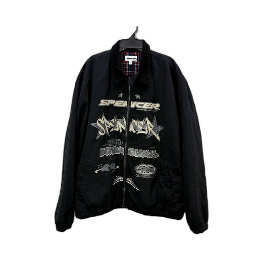 Spencer Project Mens Black Bomber Jacket Graphic Cotton Size L NEW