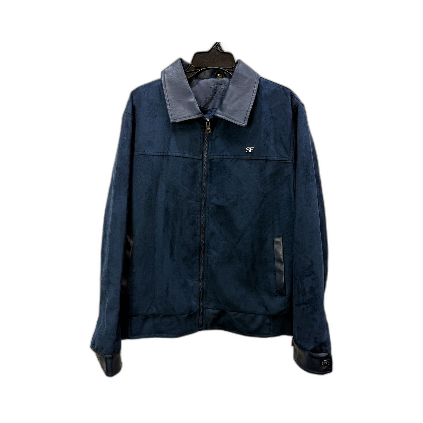 Superlative Fashion Mens Bomber Suede Look Jacket in Navy Blue, Size XL