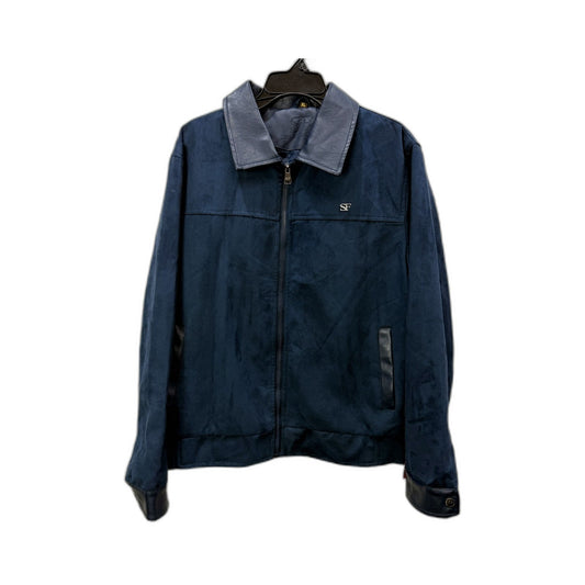 Superlative Fashion Mens Bomber Suede Look Jacket in Navy Blue, Size XL