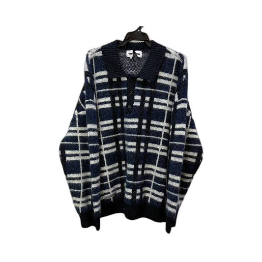 Spencer Project Mens Quarter Button Knit Jumper Navy Blue and White Size XL NEW