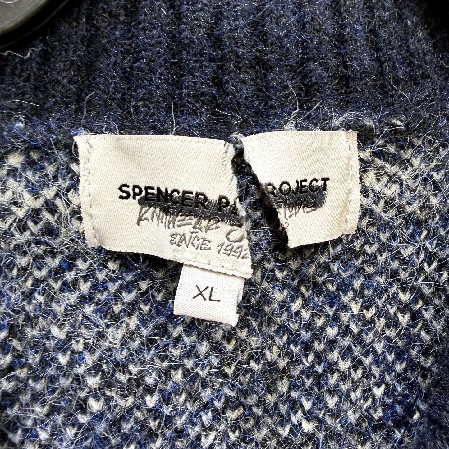 Spencer Project Mens Quarter Button Knit Jumper Navy Blue and White Size XL NEW