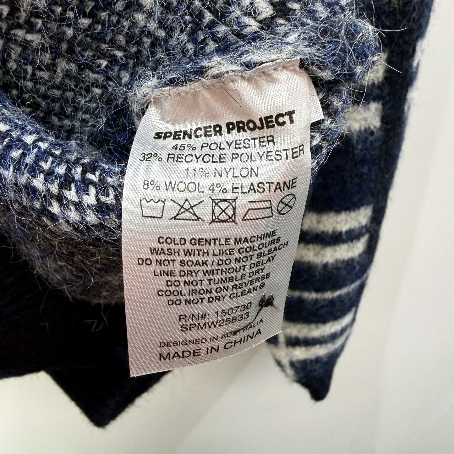 Spencer Project Mens Quarter Button Knit Jumper Navy Blue and White Size XL NEW