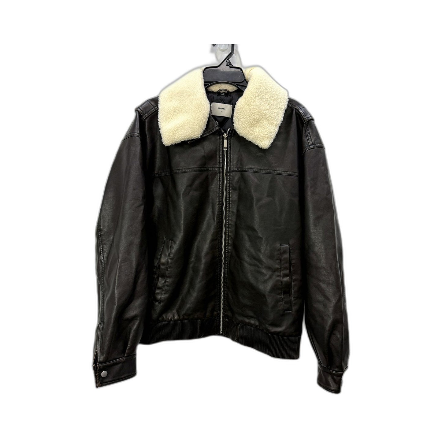 Arvust Mens Leather Bomber Jacket with Faux Fur Collar, Dark Brown, Size M NEW